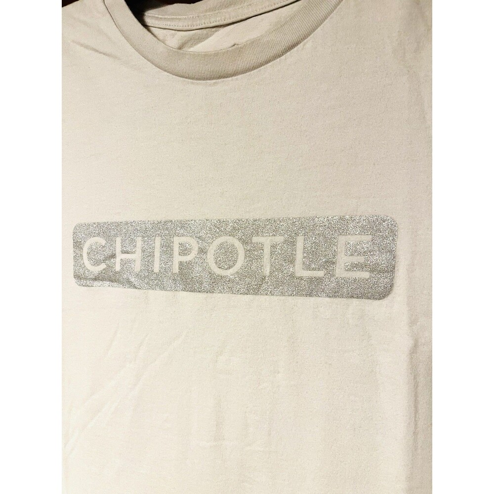 RARE Chipotle Employee Work Metallic Sliver Logo T-Shirt XL Loomstate Burrito